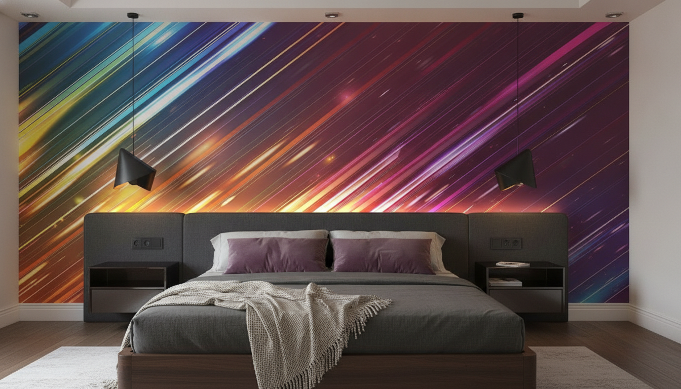Papier Peint Lignes Dynamiques Multicolores Style Moderne Abstrait - Chambre adulte