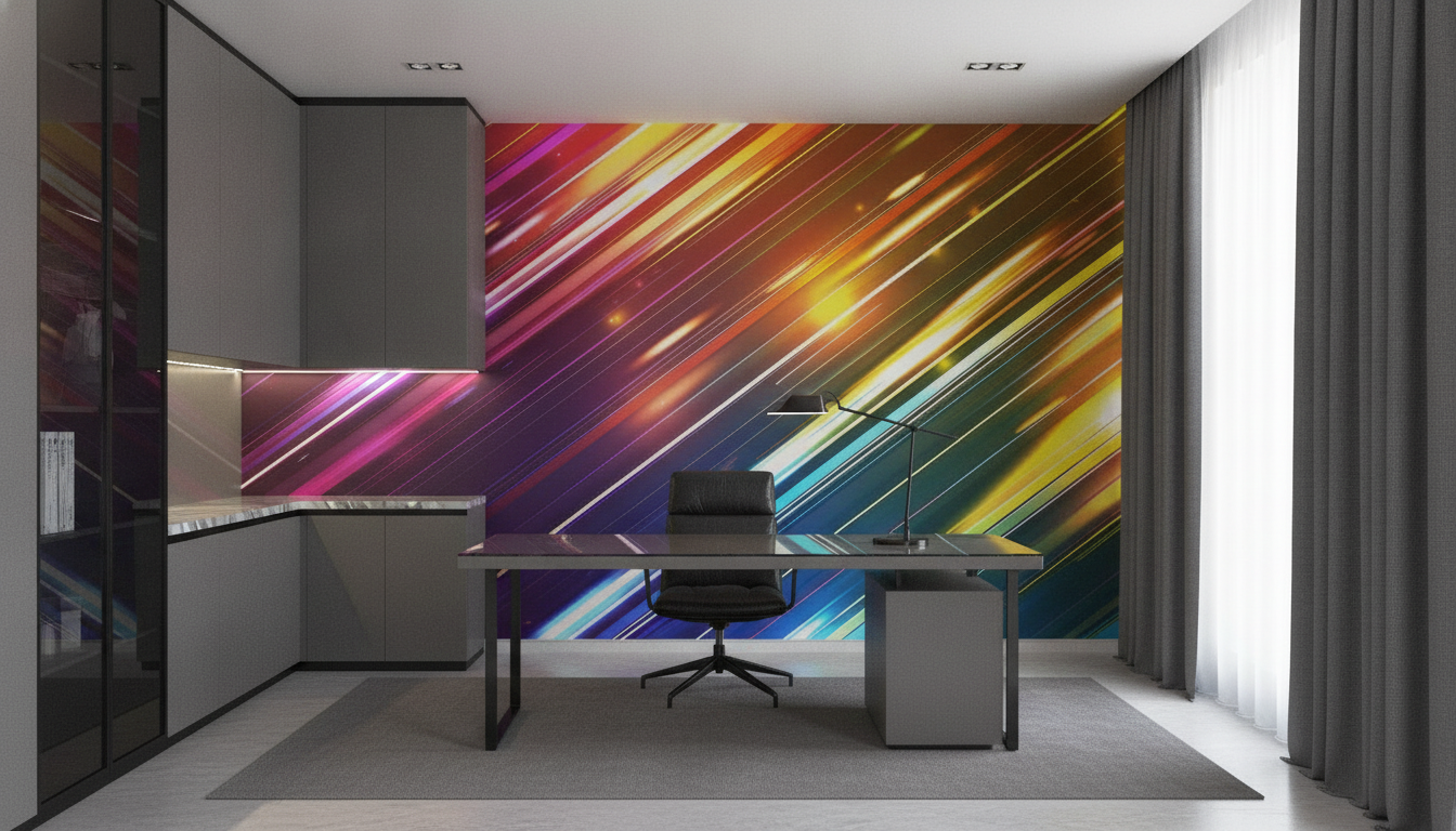 Papier Peint Abstrait Lignes Colorées Dynamiques Arc-en-ciel Futuriste — Bureau