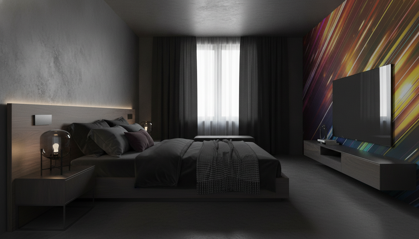 Papier Peint Lignes Lumineuses Multicolores Effet Dynamique Futuriste - Chambre adulte