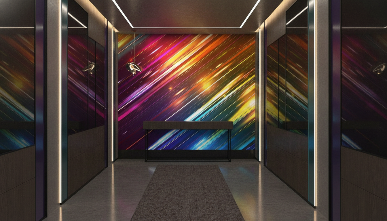 Papier Peint Abstrait Lignes Colorées Dynamiques Arc-en-ciel Futuriste — Couloir