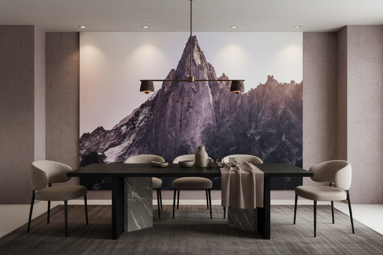 Papier Peint Montagne Majestueuse aux Tons Rosés et Violets - Salle à manger