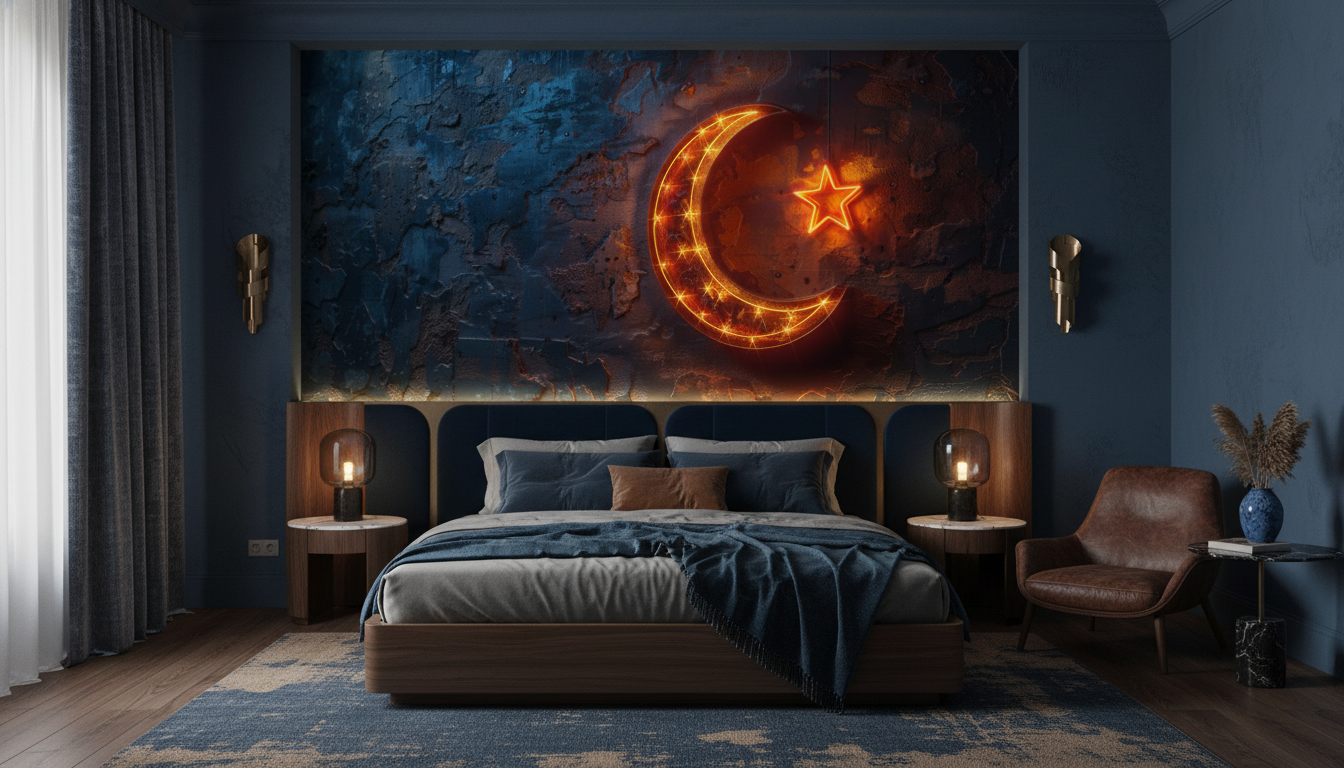 Papier Peint Mystique Lune et Étoile Dorées sur Texture Grunge - Chambre adulte