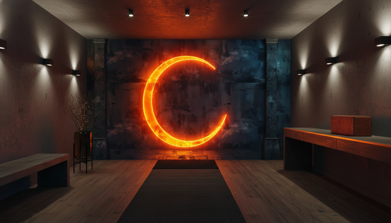 Papier peint néon cercle lumineux orange fond industriel grunge - Entrée