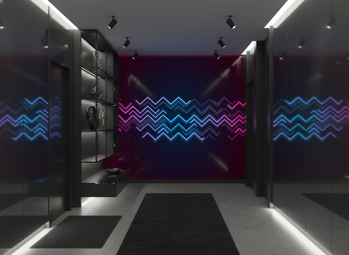 Papier Peint Néon Électrique Chevrons Lumineux Dégradé Futuriste - Couloir