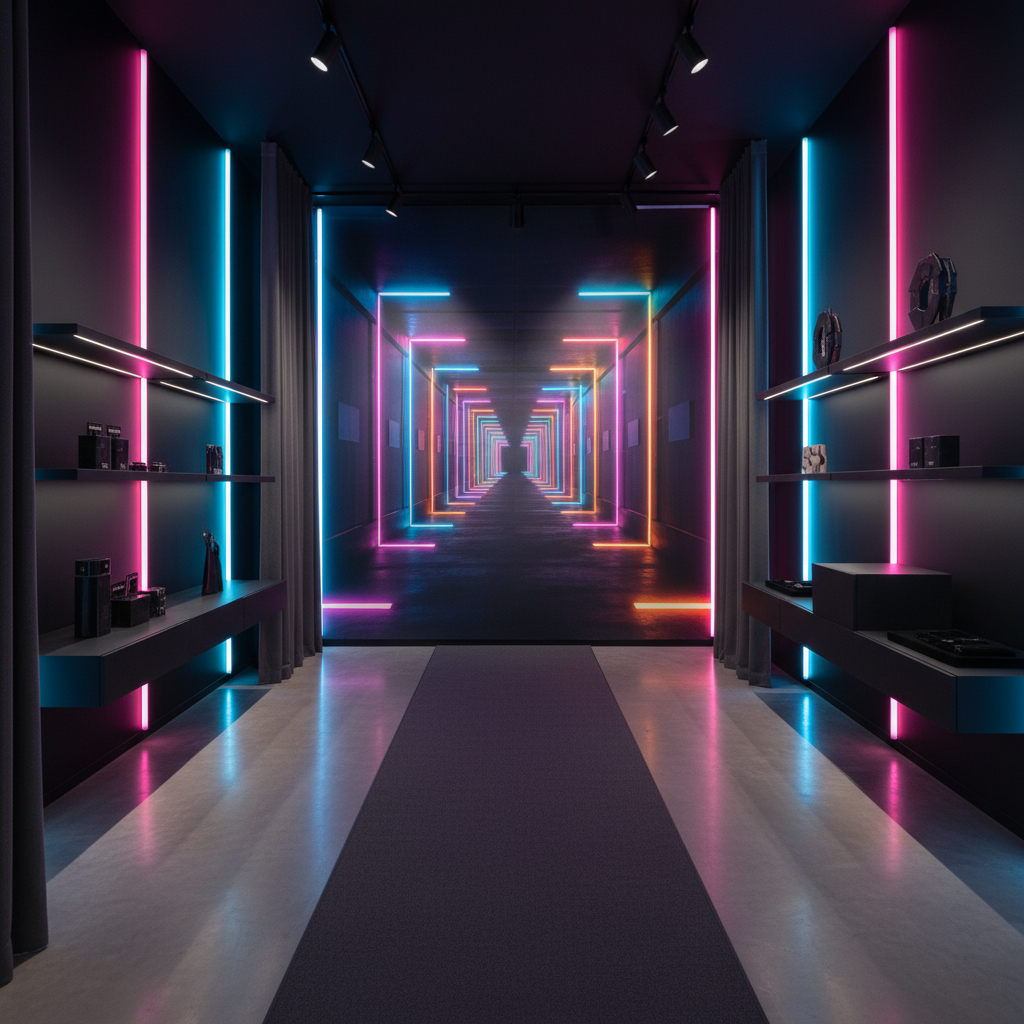 Papier Peint Tunnel Cyberpunk Néon Lumières Électriques Futuriste — Boutique