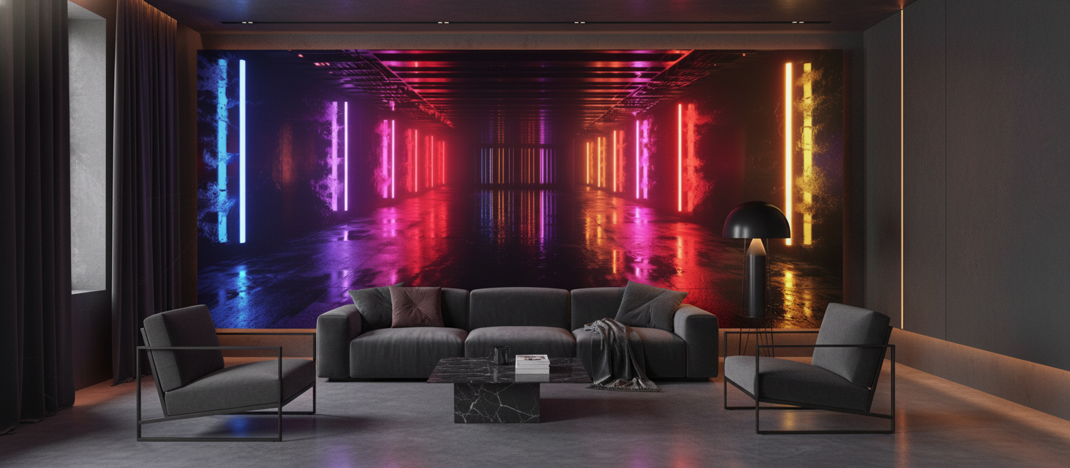 Papier Peint Néon Futuriste Tunnel Cyberpunk Éclairage Coloré - Salon / Séjour