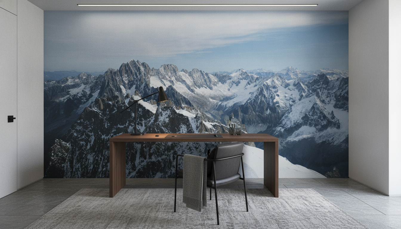 Papier peint panoramique chaîne de montagnes enneigées vue aérienne - Bureau