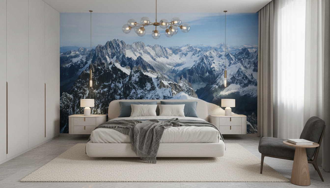 Papier peint panoramique chaîne de montagnes enneigées vue aérienne - Chambre adulte