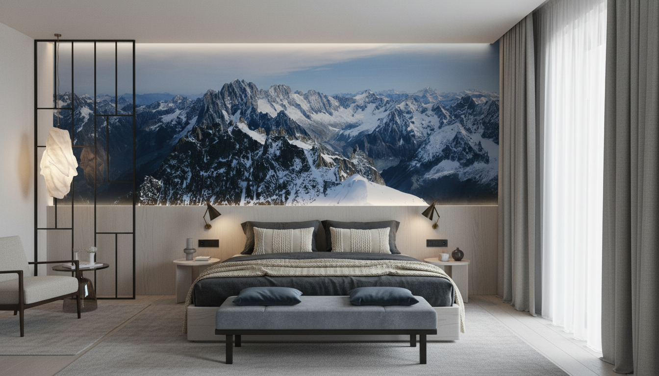 Papier peint panoramique chaîne de montagnes enneigées vue aérienne - Hôtel