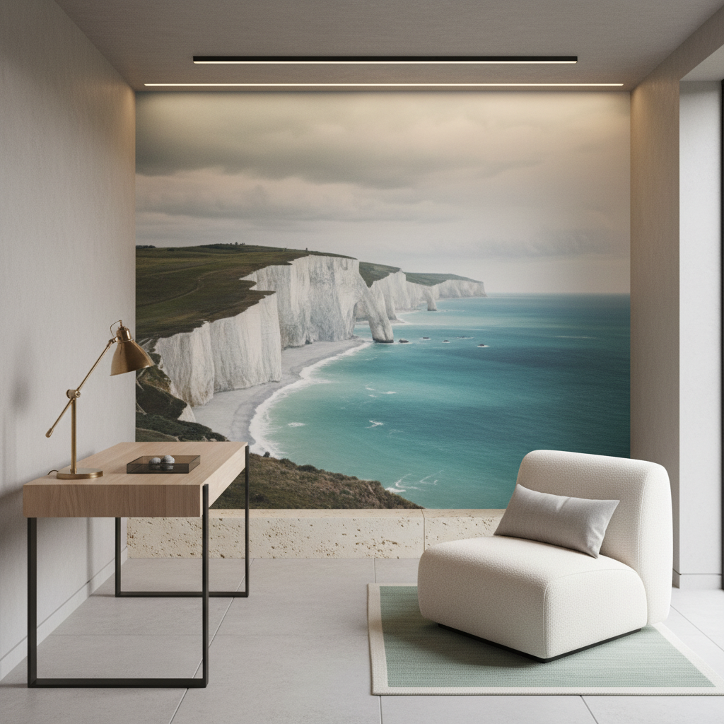 Papier peint panoramique falaises blanches et océan turquoise - Bureau