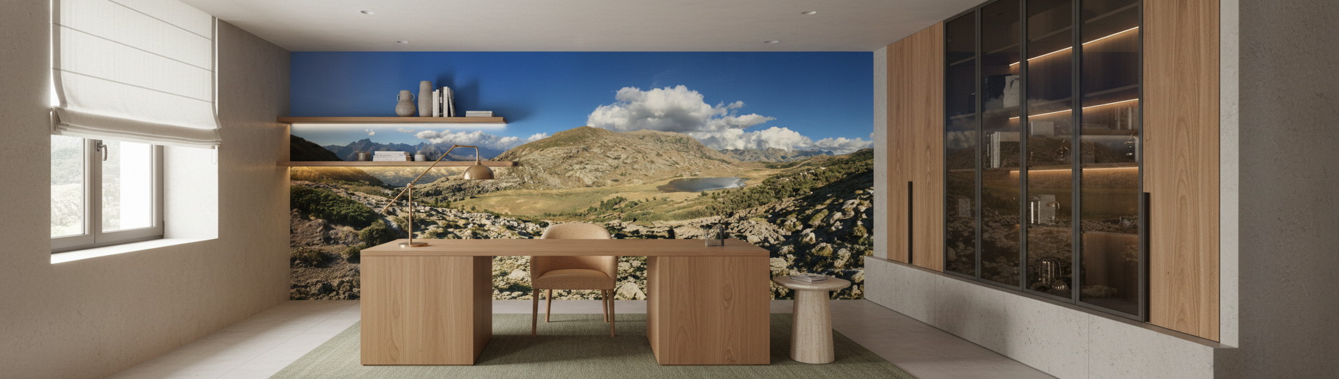 Papier Peint Panoramique Montagne Lac Paysage Nature Sauvage - Bureau