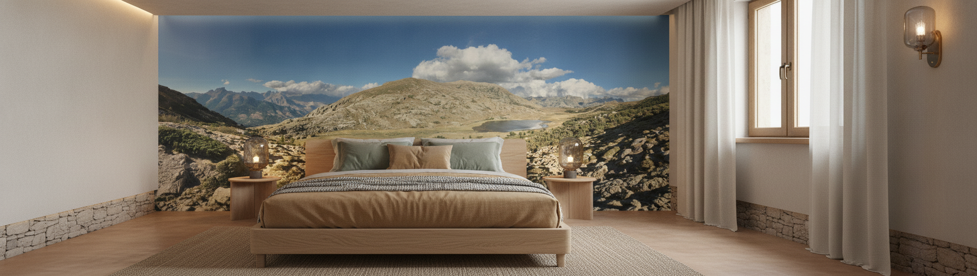 Papier Peint Panoramique Montagne Lac Paysage Nature Sauvage - Chambre adulte