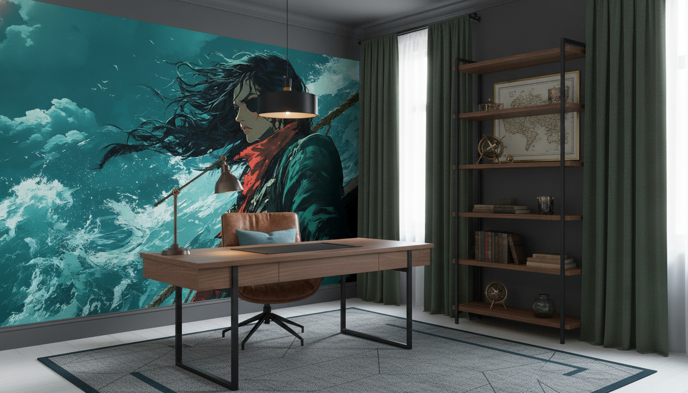 Papier peint pirate femme mer turquoise aventure maritime épique - Bureau