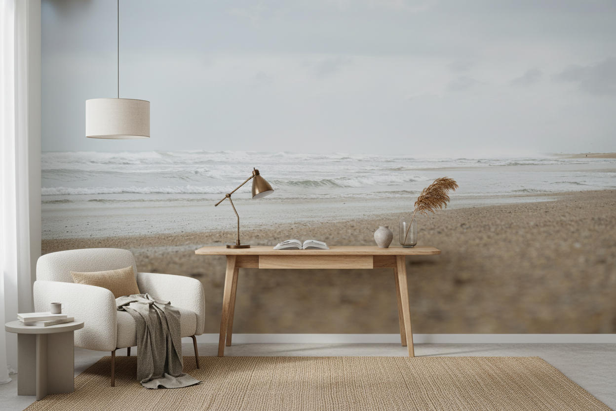 Papier peint plage océan vagues sable ambiance côtière naturelle - Bureau