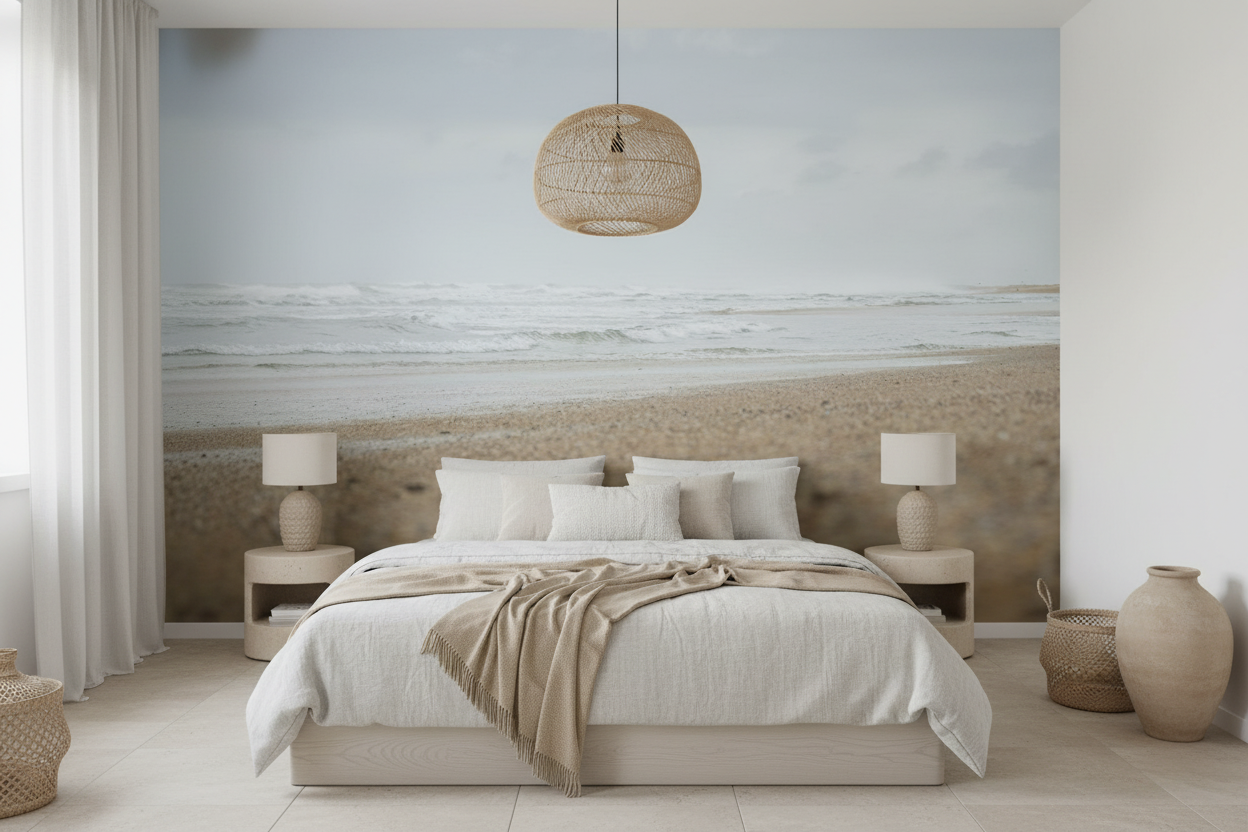 Papier peint plage océan vagues sable ambiance côtière naturelle - Chambre adulte