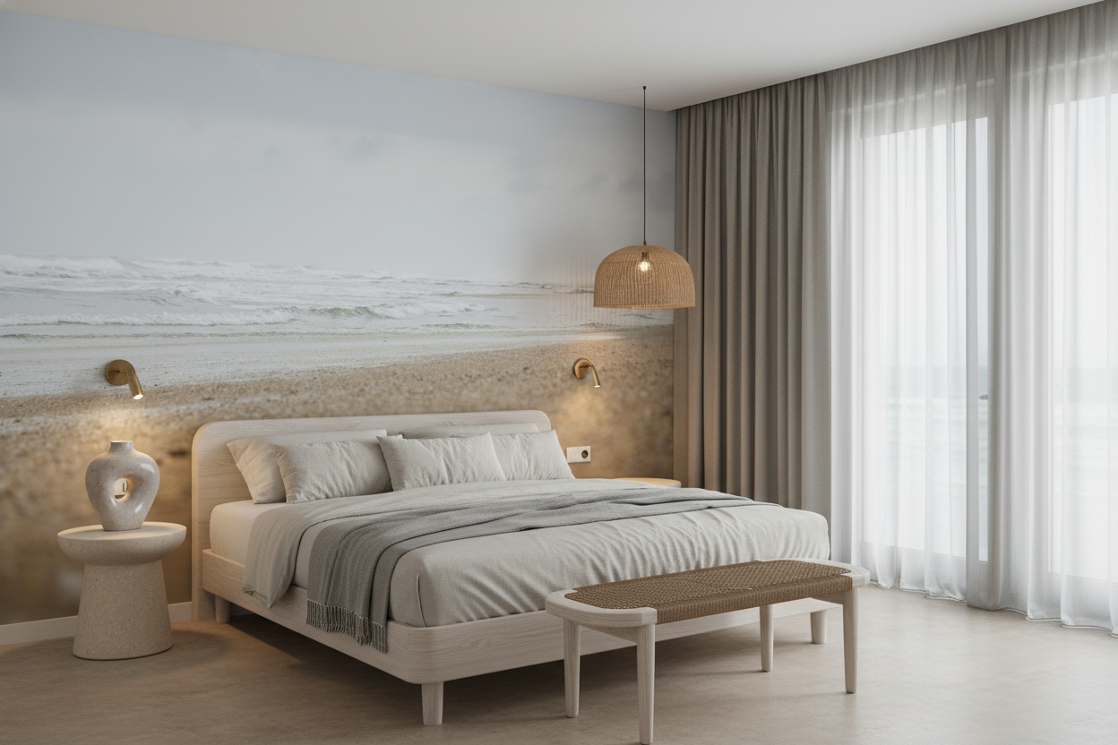 Papier peint plage océan vagues sable ambiance côtière naturelle - Hôtel