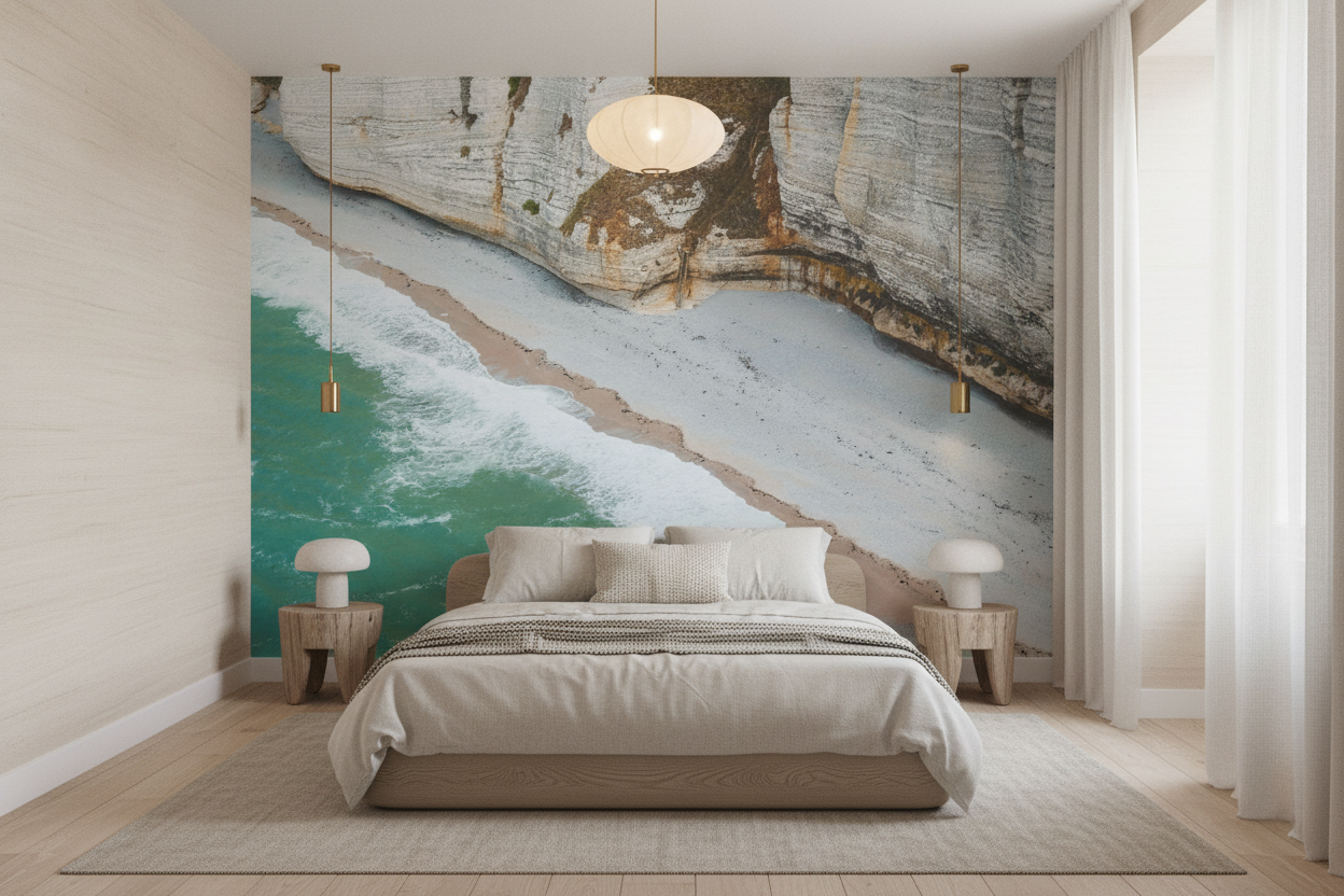 Papier Peint Plage Paradisiaque Vue Aérienne Falaises Blanches Océan Turquoise - Chambre adulte