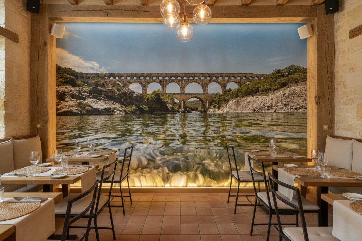 Papier peint pont romain antique rivière méditerranéenne paysage naturel - Restaurant