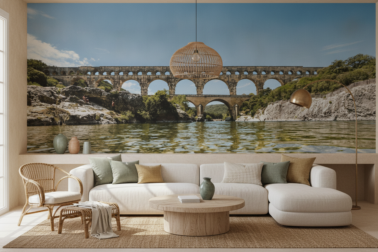 Papier peint pont romain antique rivière méditerranéenne paysage naturel - Salon / Séjour
