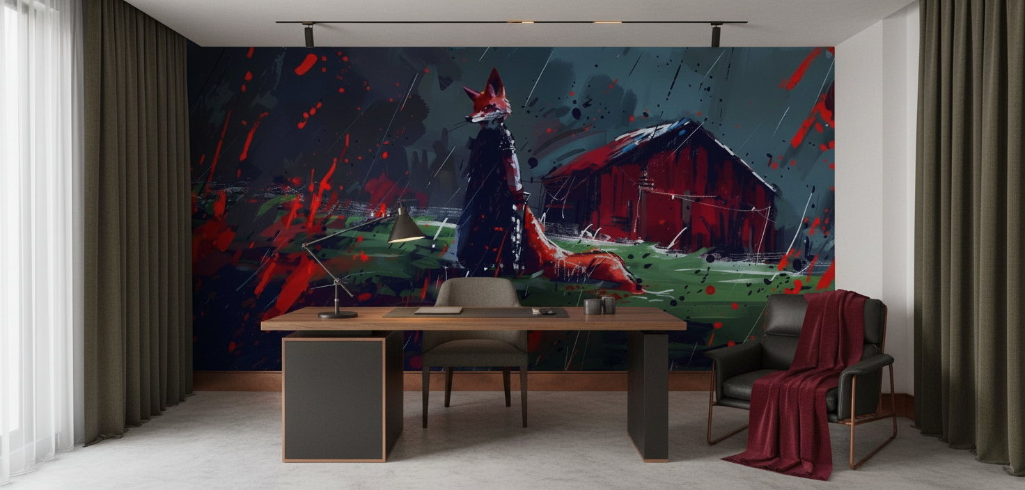 Papier Peint Renard Rouge Abstracte Style Grunge Artistique - Bureau