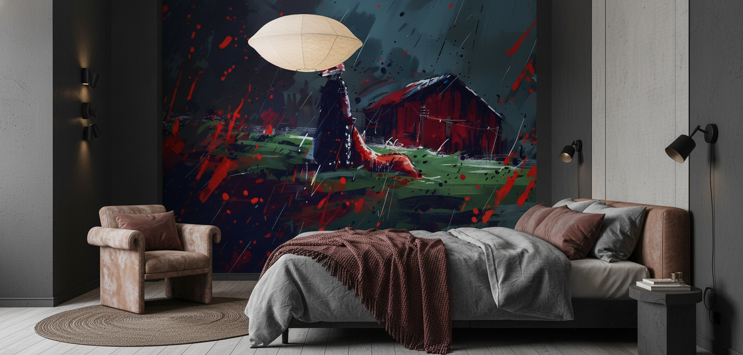 Papier Peint Renard Rouge Abstracte Style Grunge Artistique - Chambre adulte