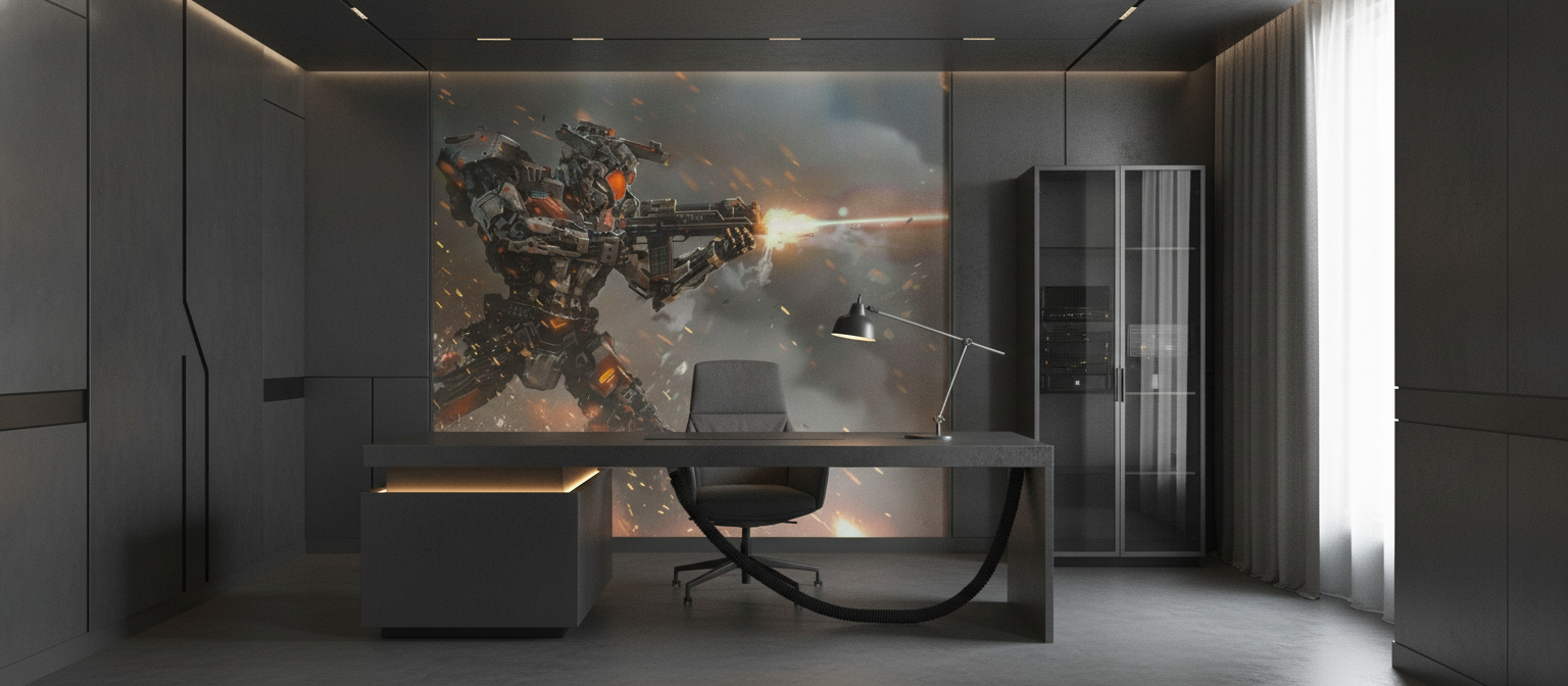 Papier Peint Robot de Combat Futuriste avec Effets Laser - Bureau