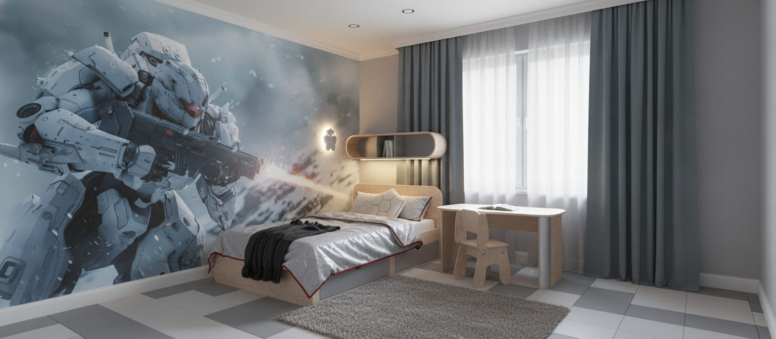Papier Peint Robot de Combat Futuriste dans Tempête Glacée - Chambre enfant