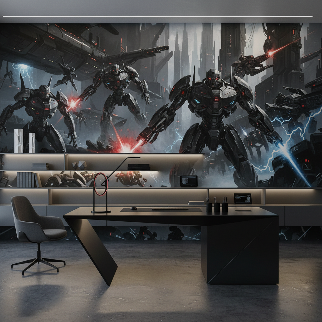 Papier Peint Robot Futuriste Combat Spatial Science Fiction - Bureau