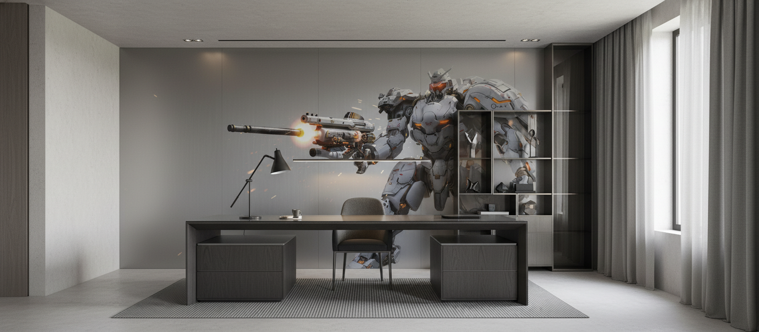 Papier peint robot mecha futuriste combat science-fiction gris - Bureau
