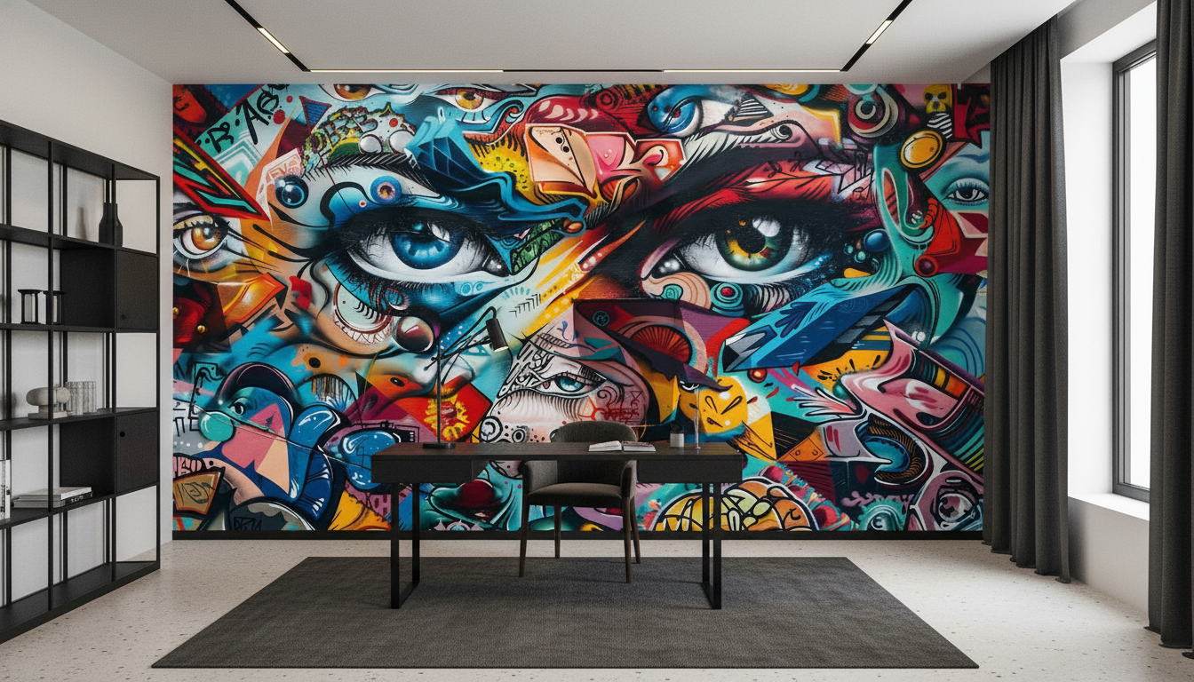 Papier Peint Street Art Graffiti Yeux Colorés Abstrait Moderne - Bureau