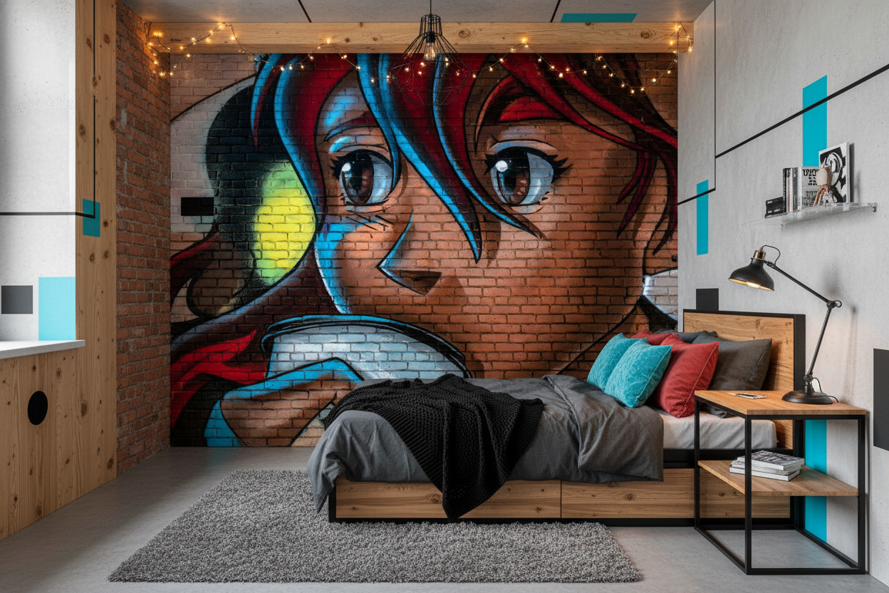 Papier peint street art portrait féminin aux grands yeux expressifs - Chambre ado