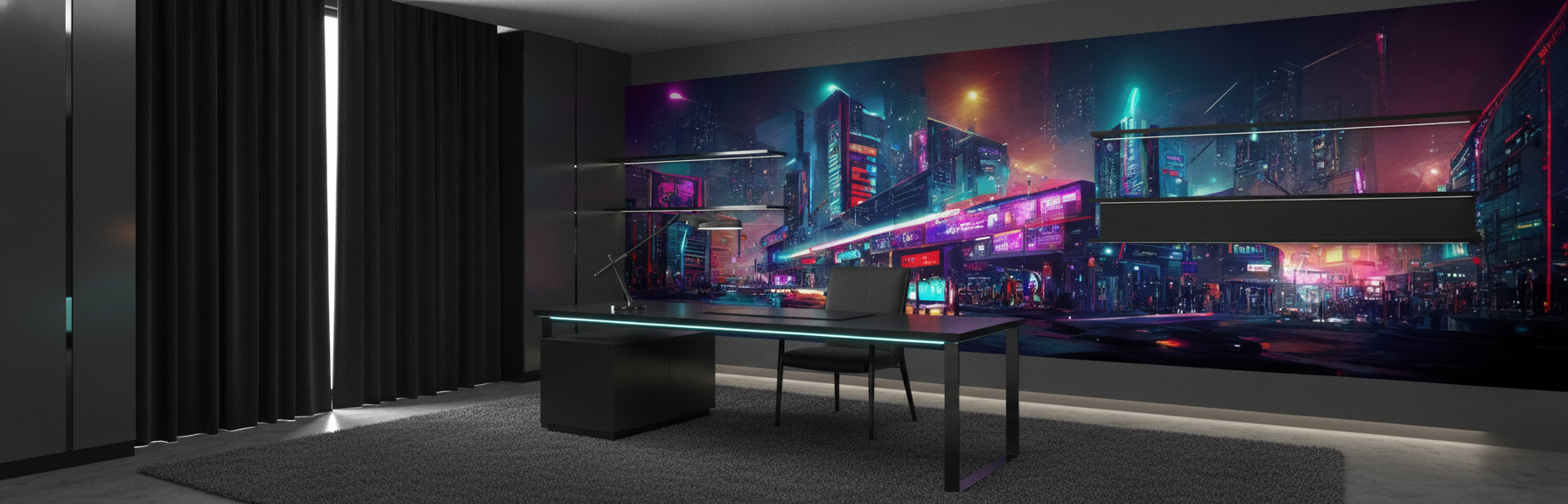 Papier Peint Ville Cyberpunk Futuriste Néons Multicolores Nuit - Bureau