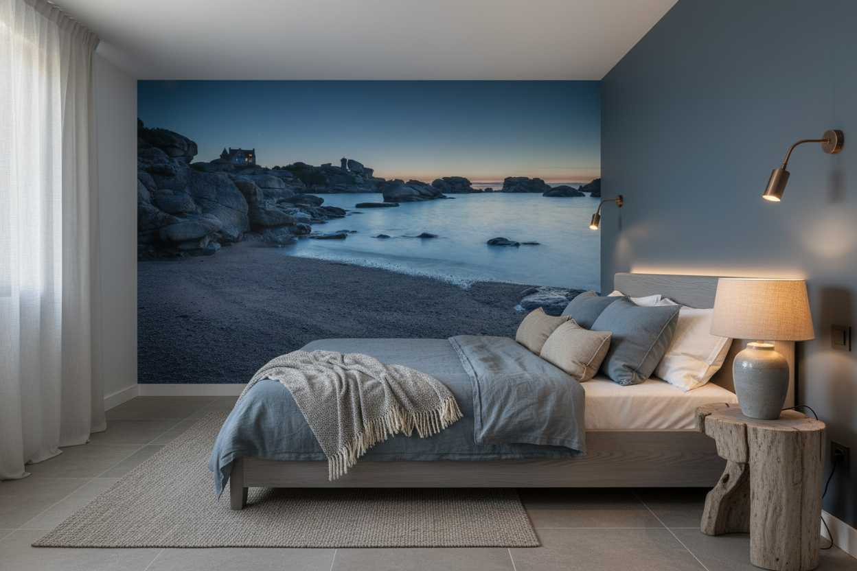 Paysage côtier au crépuscule avec maison isolée sur rochers - Chambre adulte
