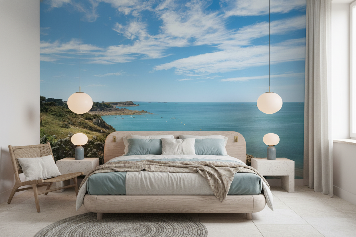 Paysage côtier aux eaux turquoise et falaises verdoyantes bretonne - Chambre adulte