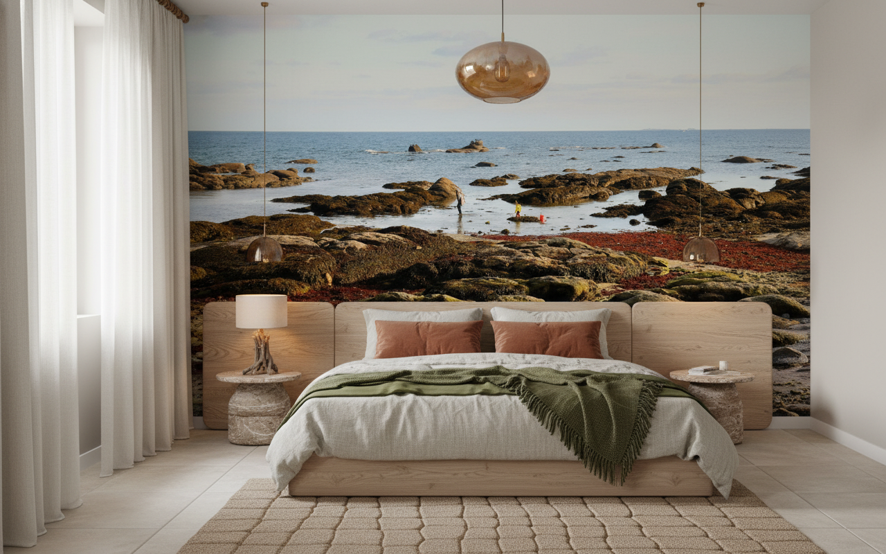 Paysage côtier rocheux avec marée basse et algues colorées - Chambre adulte