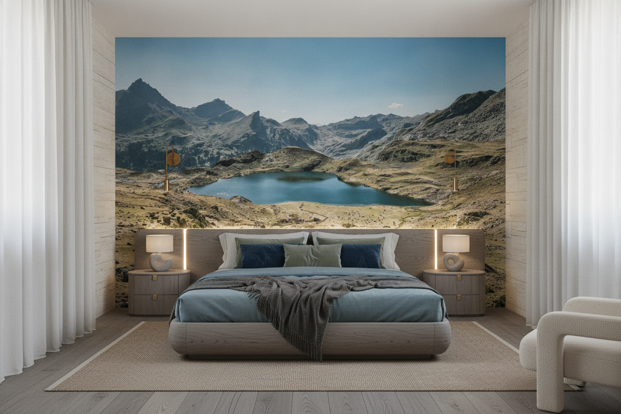 Paysage montagnard avec lac cristallin et sommets majestueux alpins - Chambre adulte