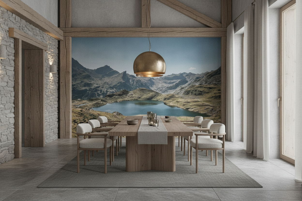 Paysage montagnard avec lac cristallin et sommets majestueux alpins - Salle à manger