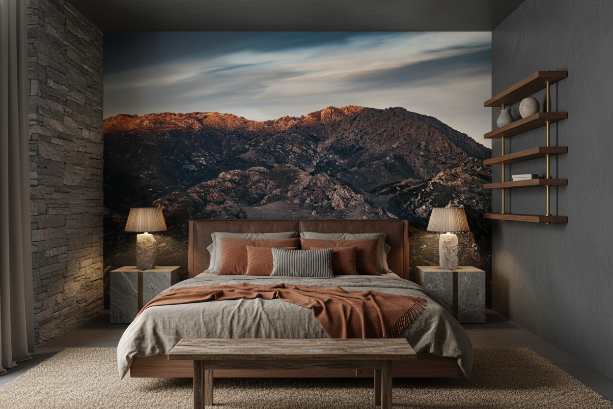 Paysage montagneux au coucher du soleil avec ciel nuageux - Chambre adulte