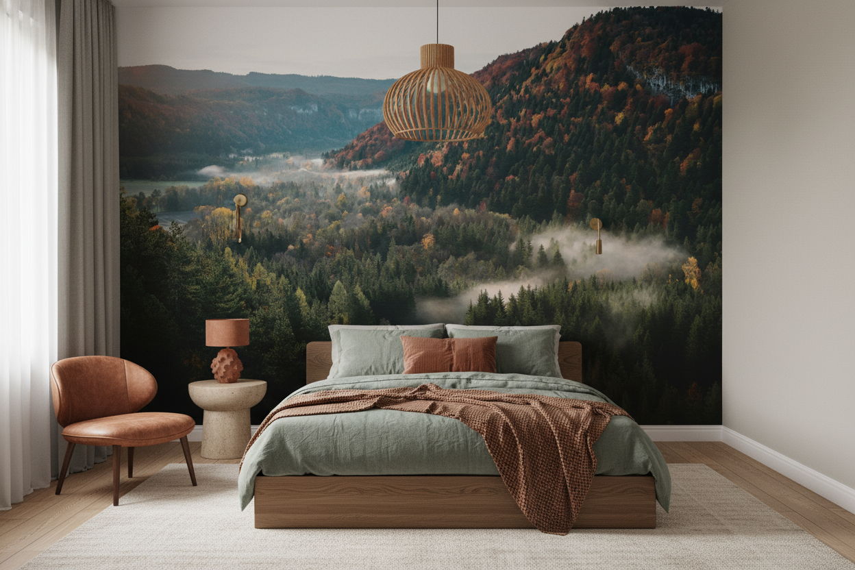 Paysage Montagneux d'Automne avec Brume et Forêt Colorée - Chambre adulte