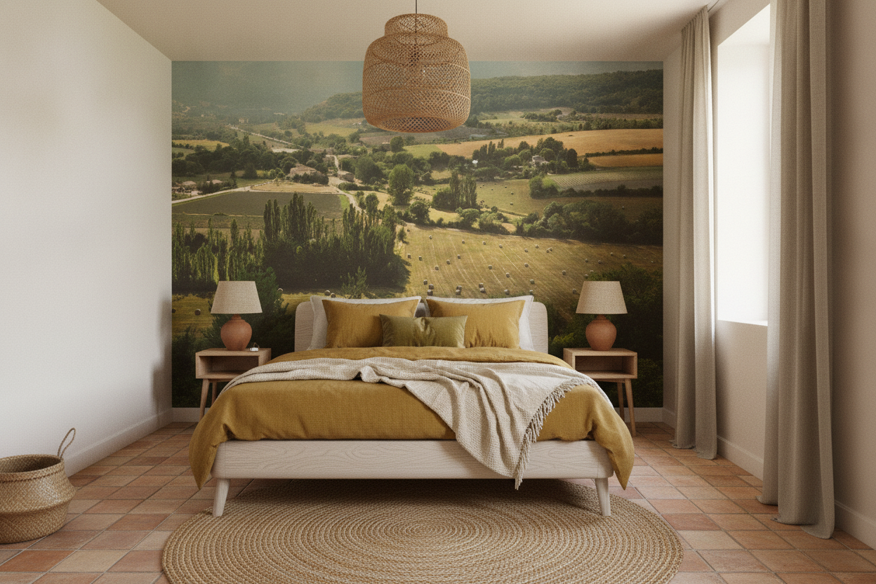 Paysage Rural Provençal avec Champs de Blé et Villages - Chambre adulte