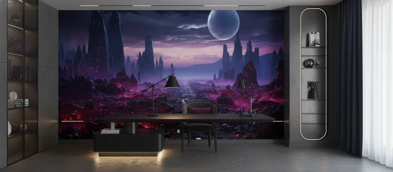 Paysage Science-Fiction Planète Alien Lune Bleue Atmosphère Mystérieuse - Bureau