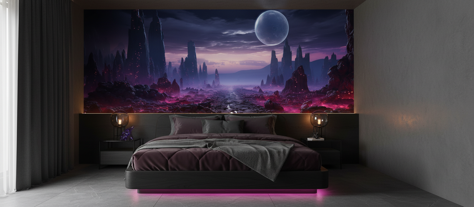 Paysage Science-Fiction Planète Alien Lune Bleue Atmosphère Mystérieuse - Chambre adulte