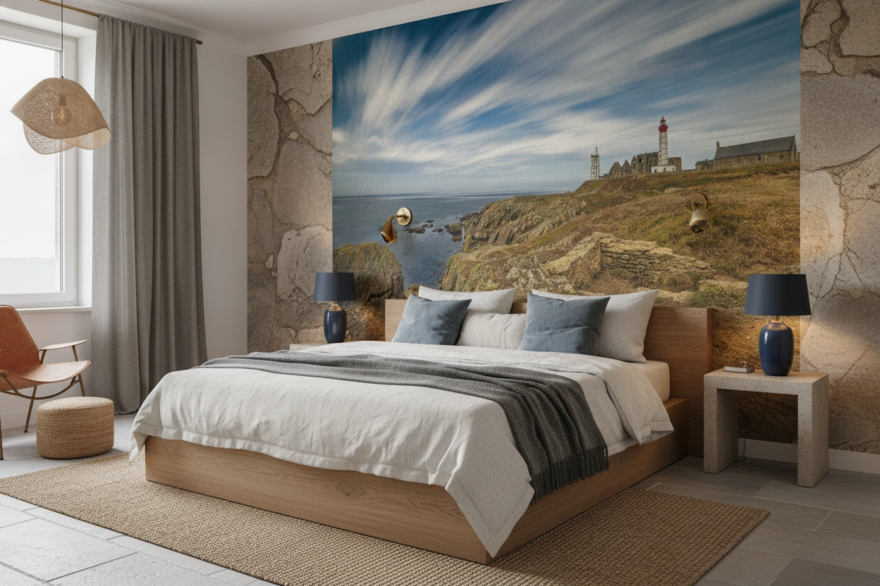 Phare Breton sur Falaises Rocheuses avec Ciel Nuageux Dramatique - Chambre adulte