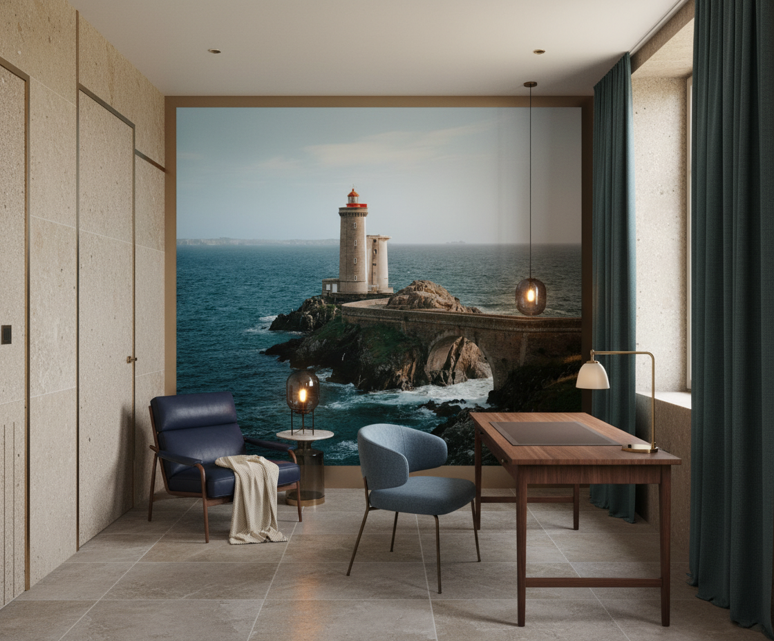 Phare Majestueux sur Falaise Rocheuse avec Vue Océanique - Bureau