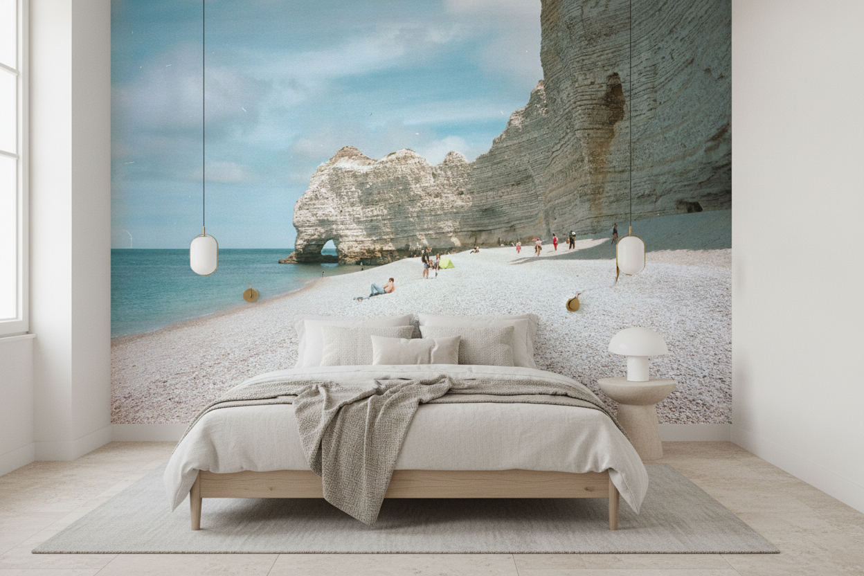 Plage de galets blancs avec falaises calcaires et arche naturelle - Chambre adulte