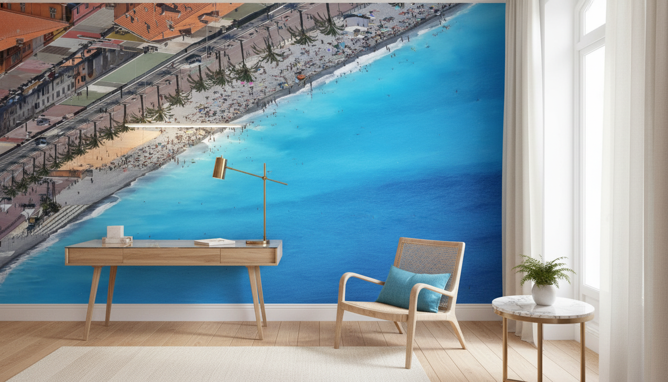 Plage Méditerranéenne Vue Aérienne Côte d'Azur Turquoise Palmiers - Bureau