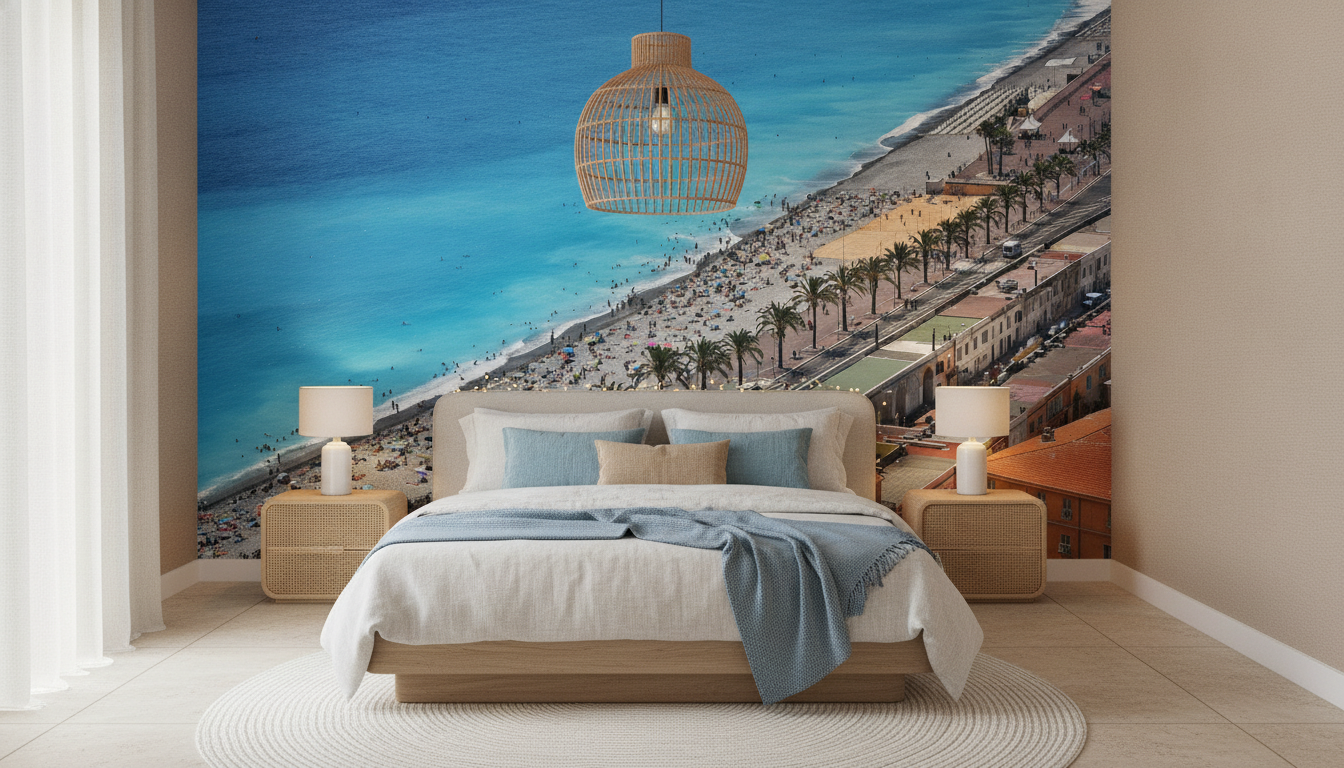 Plage Méditerranéenne Vue Aérienne Côte d'Azur Turquoise Palmiers - Chambre adulte