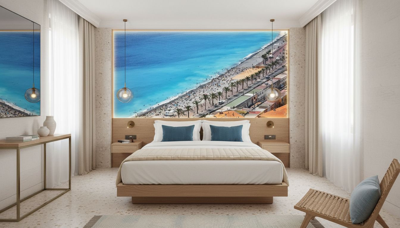 Plage Méditerranéenne Vue Aérienne Côte d'Azur Turquoise Palmiers — Hôtel