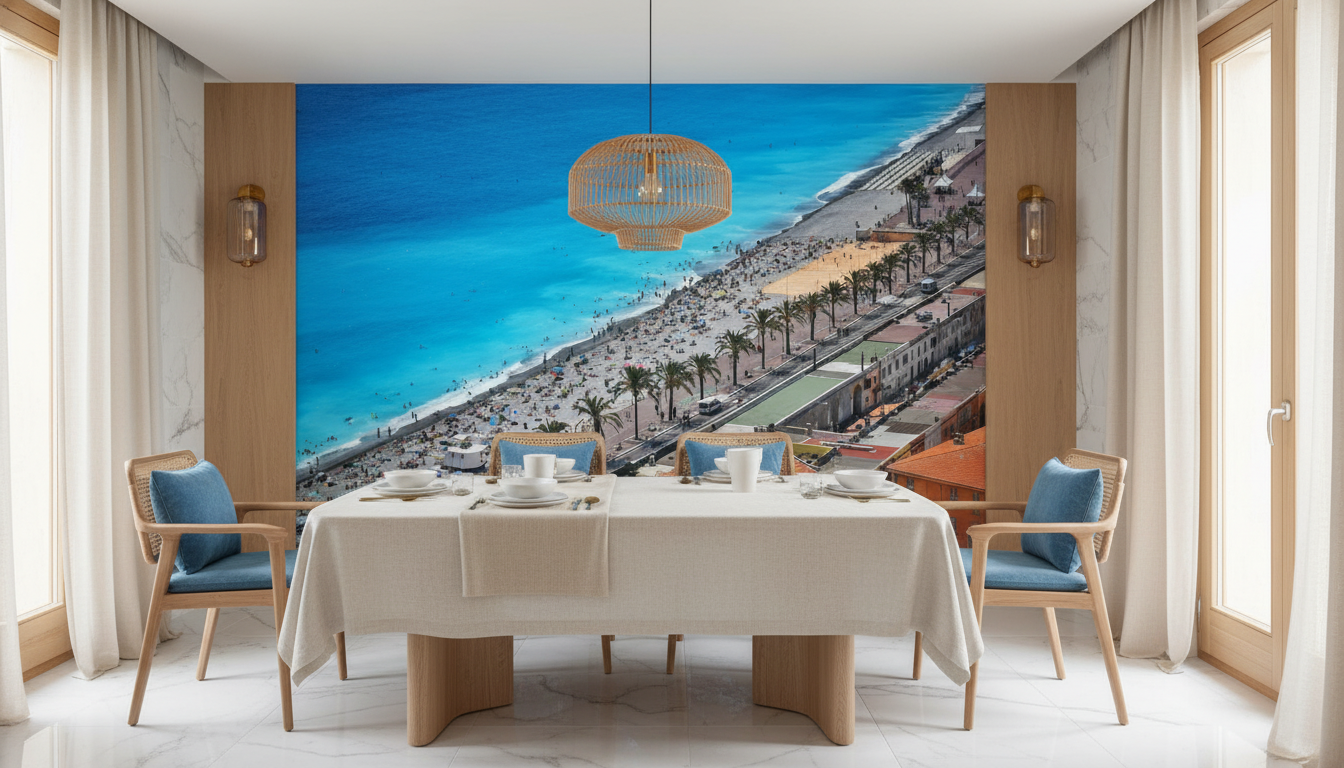 Plage Méditerranéenne Vue Aérienne Côte d'Azur Turquoise Palmiers - Salle à manger