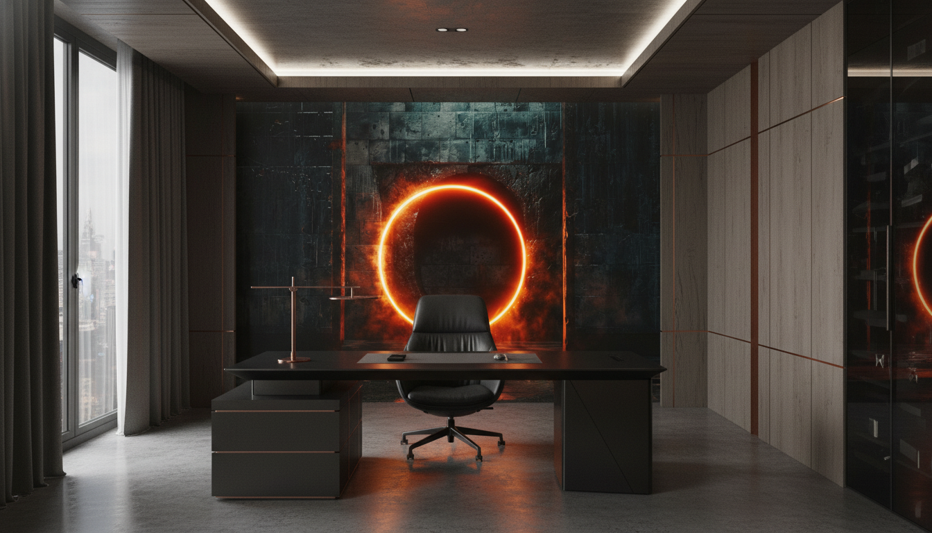 Papier Peint Portail Cyberpunk Cercle Lumineux Orange Temple Sombre — Bureau
